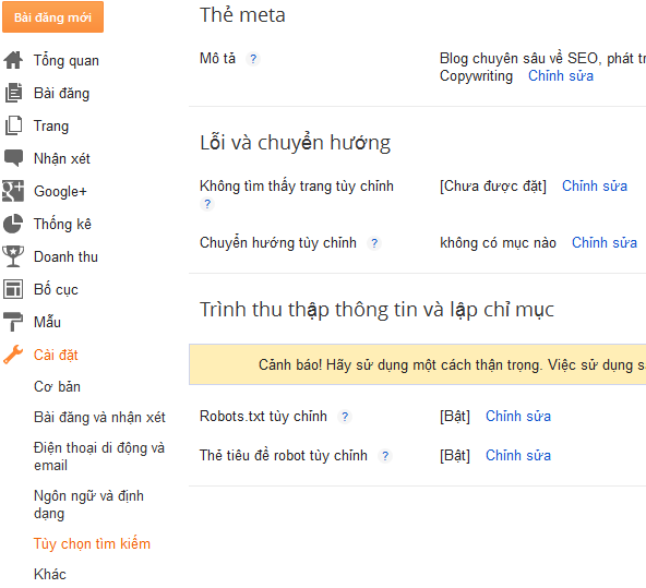 Tạo blogspot, tìm hiểu menu quản trị