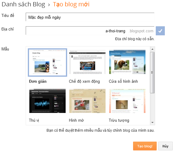 Tạo blogspot, tìm hiểu menu quản trị