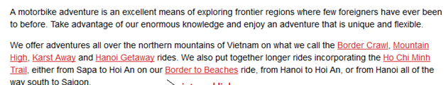 Kế hoạch SEO: Vietnam motorbike - motorcycle tours